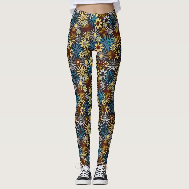 Blue and Gray Daisies Leggings (Front)
