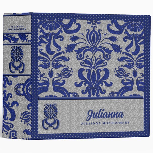 Blue and Gray Damask Custom Binder (Front/Spine)