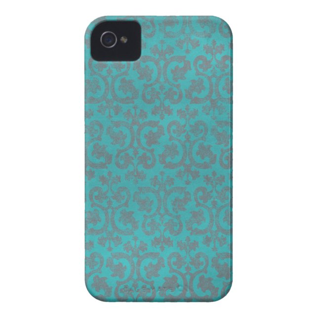 Blue and Gray Damask iPhone 4/4S Case (Back)