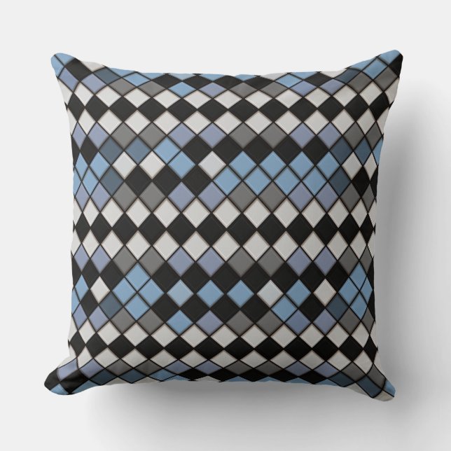 Blue and Gray Diamond Tile Pattern Throw Pillow (Front)