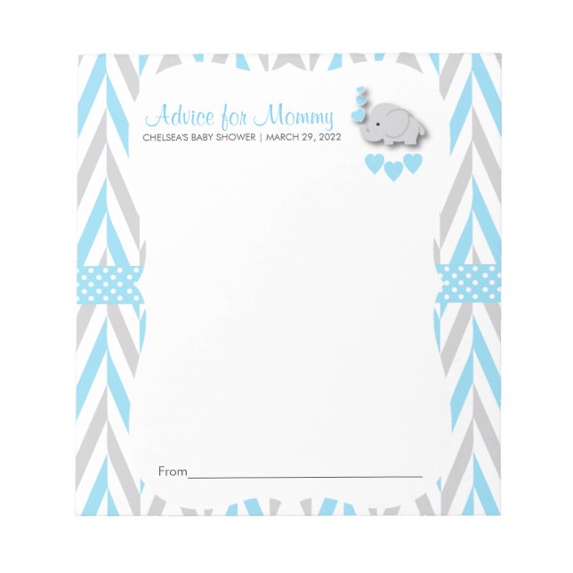 Blue and Gray Elephant | Baby Shower 2 - Advice Notepad (Front)