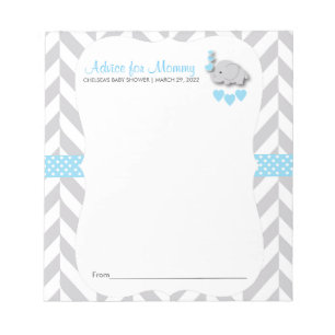 Blue and Gray Elephant Baby Shower - Advice Notepad