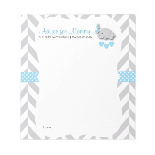 Blue and Gray Elephant  Baby Shower _ Advice Notepad