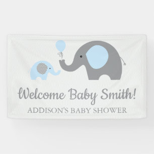 Blue and Gray Elephant Baby Shower Banner Poster