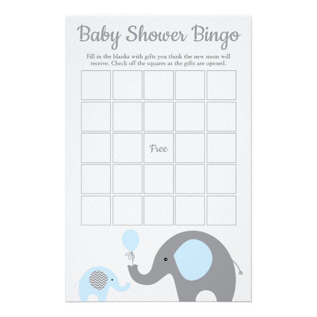 Elephant Baby Shower Bingo Cards Game Light blue gray Chevron Instant Download Boy