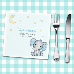Blue and Gray Elephant Baby Shower Napkins
