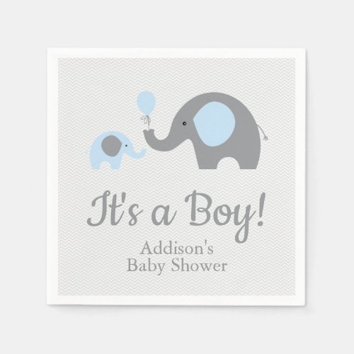 Blue and Gray Elephant Baby Shower Napkins