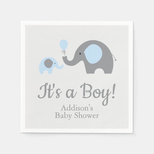Blue and Gray Elephant Baby Shower Napkins (Front)