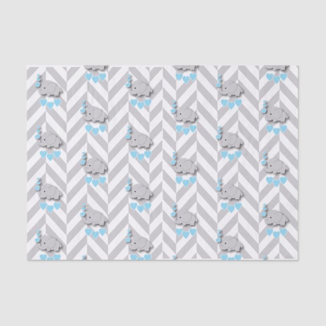 Blue and Gray Elephant 👶 Baby Shower Tissue Paper (Front)