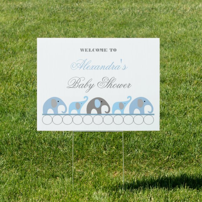 Blue and Gray Elephant Baby Shower Welcome Yard Sign (Insitu)