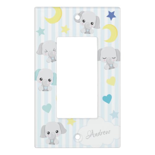 Blue and Gray Elephant Pattern Baby Boy Striped Light Switch Cover