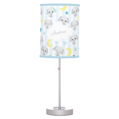 Blue and Gray Elephant Pattern Baby Boy Striped Table Lamp