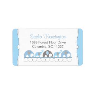 Blue and Gray Elephants Baby Boy Shower Label