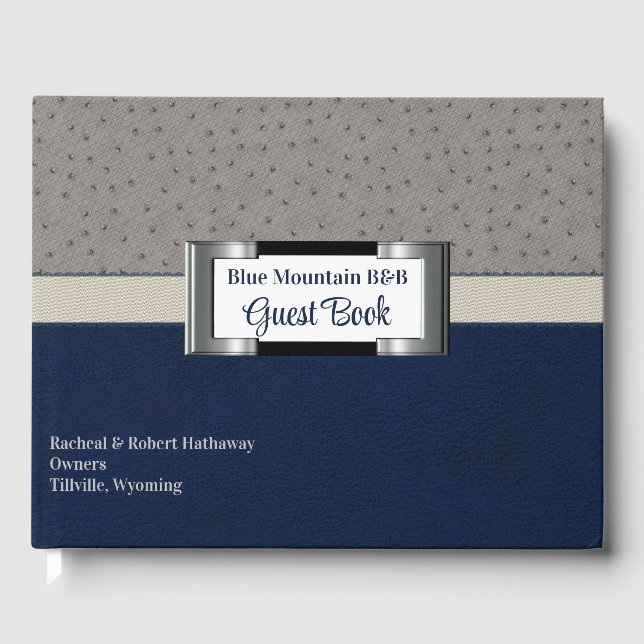 Blue and Gray Faux Leather  Guest Book (Front)