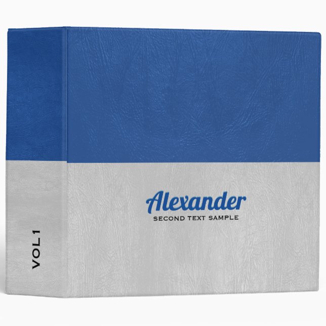 Blue and gray faux leather split-screen design 3 ring binder (Front/Spine)