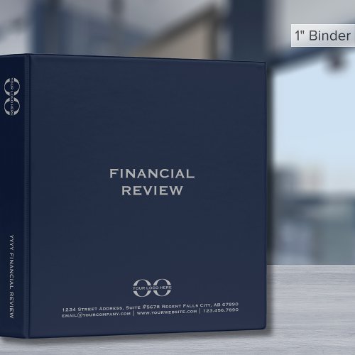 Blue and Gray Financial Review Binder with Logo