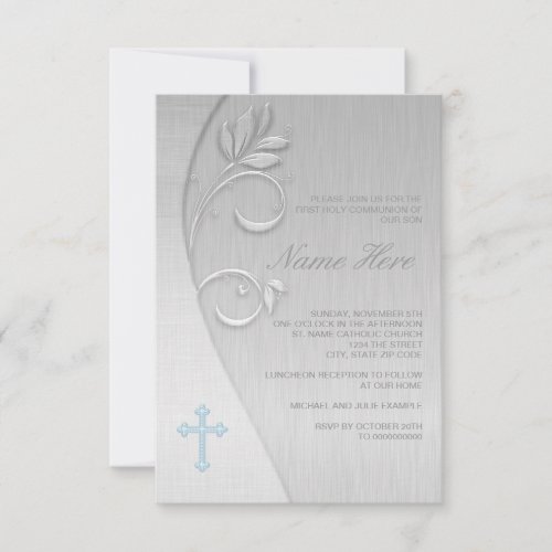 Blue and Gray First Communion Invites