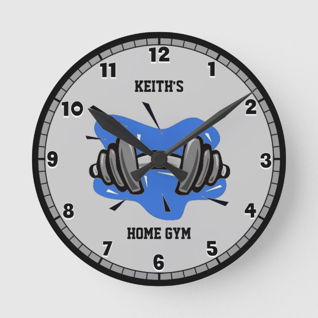 Blue and Gray Fitness Gym Round Clock (Front)