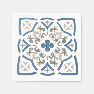 Blue and gray flourish design napkins