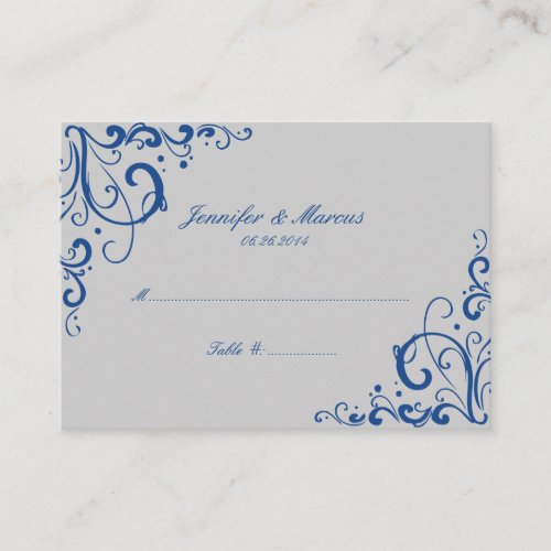 Blue and Gray Flourish Wedding Seating Cards Business Cards