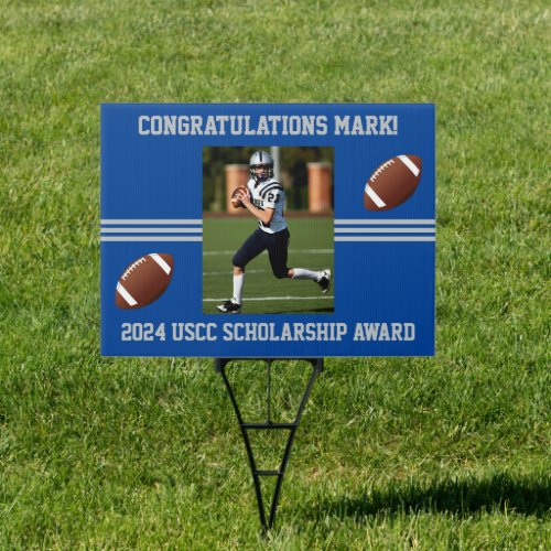 Blue and Gray Football Themed Photo  Sign