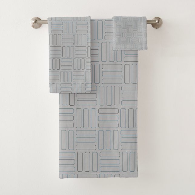 Blue and Gray Geometric Bath Towel Set (Insitu)