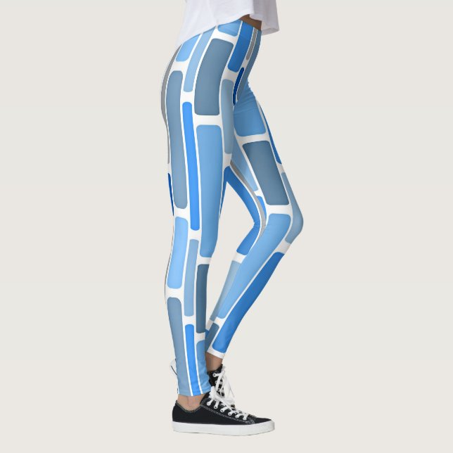 Blue and gray geometric pattern, leggings (Right)