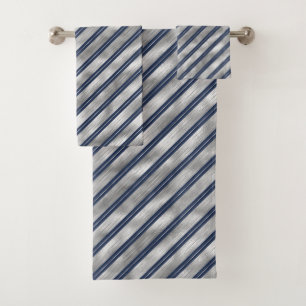 Blue and Gray Glossy Stripes Bath Towel Set