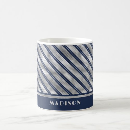 Blue and Gray Glossy Stripes Coffee Mug