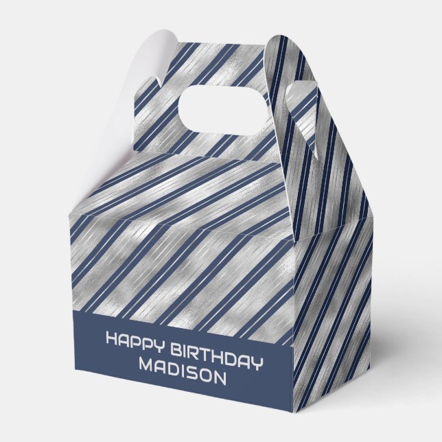 Blue and Gray Glossy Stripes Favor Boxes (Front Side)