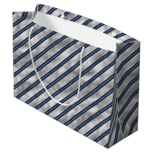 Blue and Gray Glossy Stripes Large Gift Bag