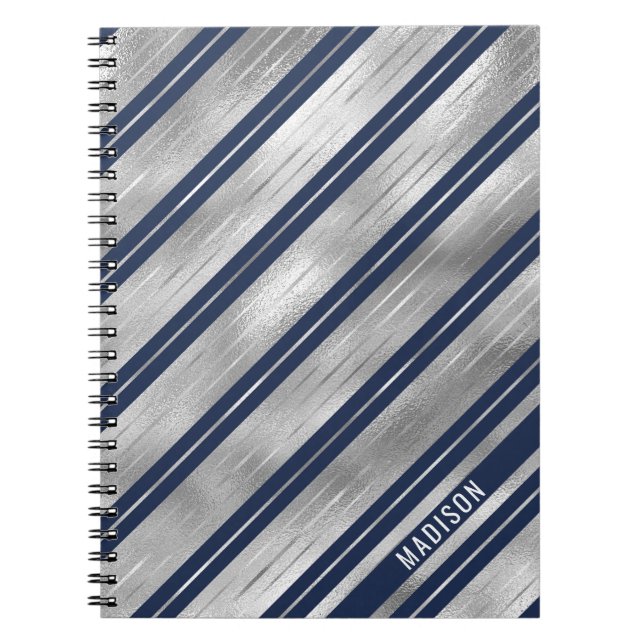 Blue and Gray Glossy Stripes  Notebook (Front)