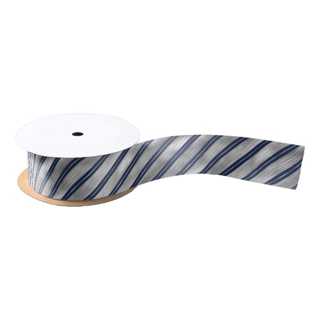 Blue and Gray Glossy Stripes  Satin Ribbon (Spool)