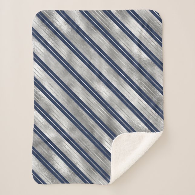 Blue and Gray Glossy Stripes Sherpa Blanket (Front)