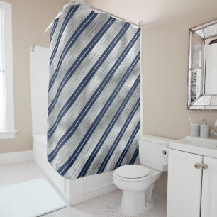 Blue and Gray Glossy Stripes Shower Curtain
