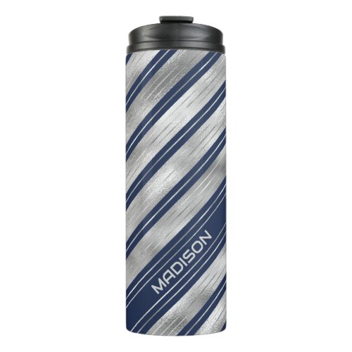 Blue and Gray Glossy Stripes  Thermal Tumbler