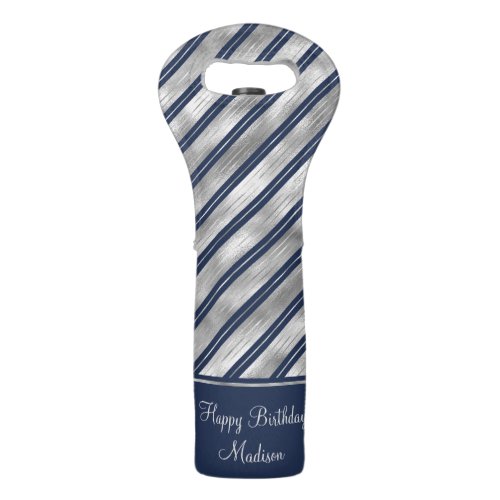 Blue and Gray Glossy Stripes Wine Bag