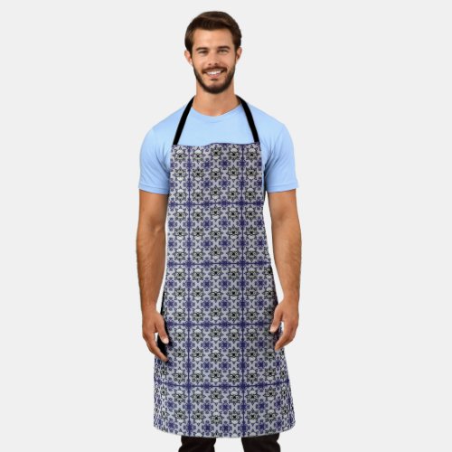 Blue And Gray Gothic Skull Pattern Apron