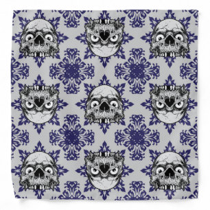 Blue And Gray Gothic Skull Pattern Bandana