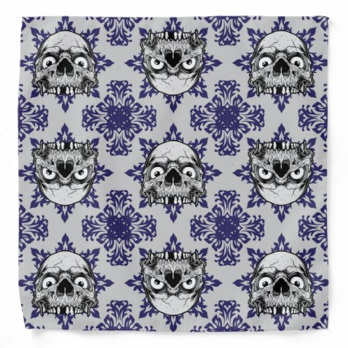Blue And Gray Gothic Skull Pattern Bandana