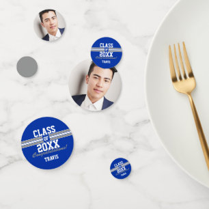 Blue and Gray Graduation Photo Congratulations Confetti