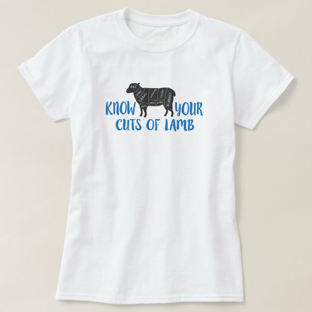 Blue and Gray Know Your Cuts of Lamb T-Shirt (Design Front)