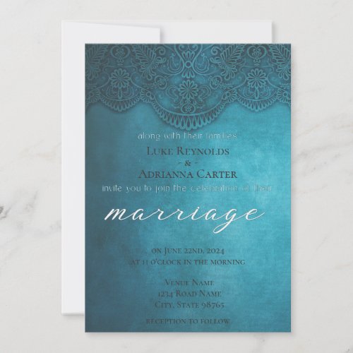 Blue And Gray Lace Wedding Invitation