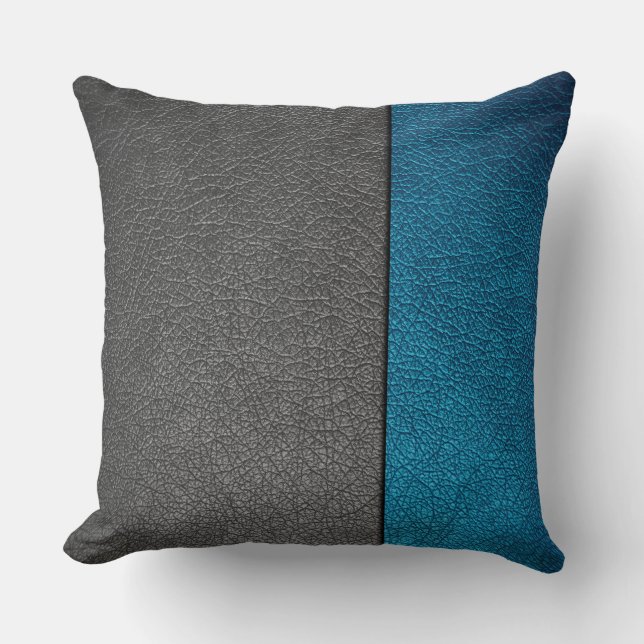 Blue and Gray Leather Throw Pillow (Front)