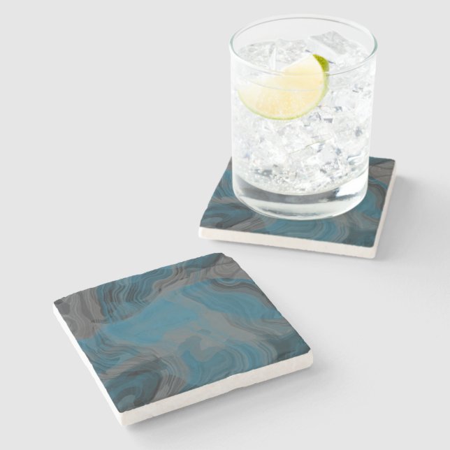 Blue and Gray Marble Abstract Stone Coaster (Side)