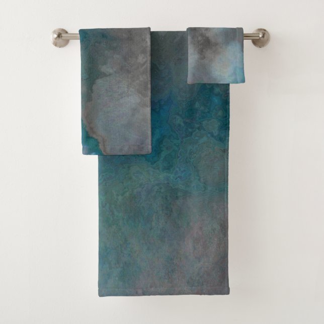 Blue and gray Marble Texture Bath Towel Set (Insitu)