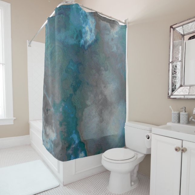 Blue and gray Marble Texture Shower Curtain (In Situ)