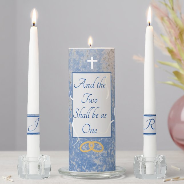 Blue and Gray Marble Unity Candle Set (In Situ)
