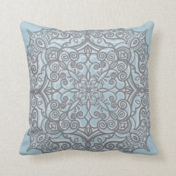 Blue And Gray Medallion Throw Pillow by aftermyart at Zazzle
