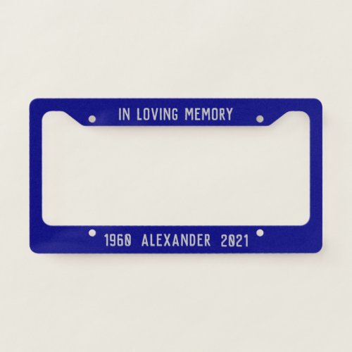 Blue and Gray Memorial License Plate Frame